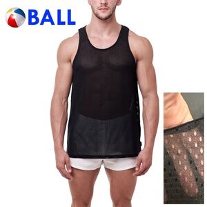Ball Sheer Mesh Tank Top 21" armpit to armpit seams unstretched Poly blend
